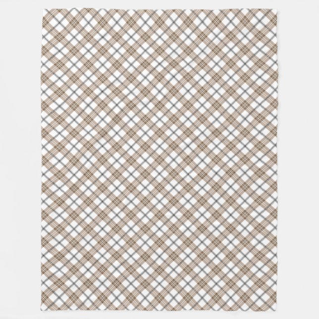 White beige black diagonal light checkered pattern fleece blanket (Front)
