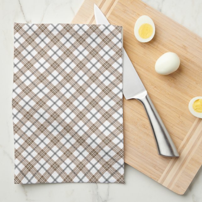 White beige black diagonal light checkered pattern kitchen towel (Quarter Fold)