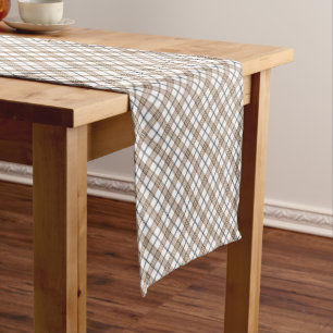 White beige black diagonal light checkered pattern short table runner