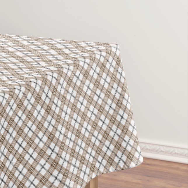 White beige black diagonal light checkered pattern tablecloth (In Situ)