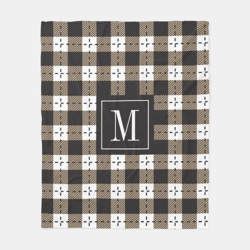 White beige  dark_purple plaid pattern fleece blanket