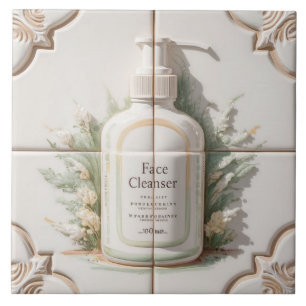 White Beige Facial Cleanser Bottle Funny Bathroom Ceramic Tile