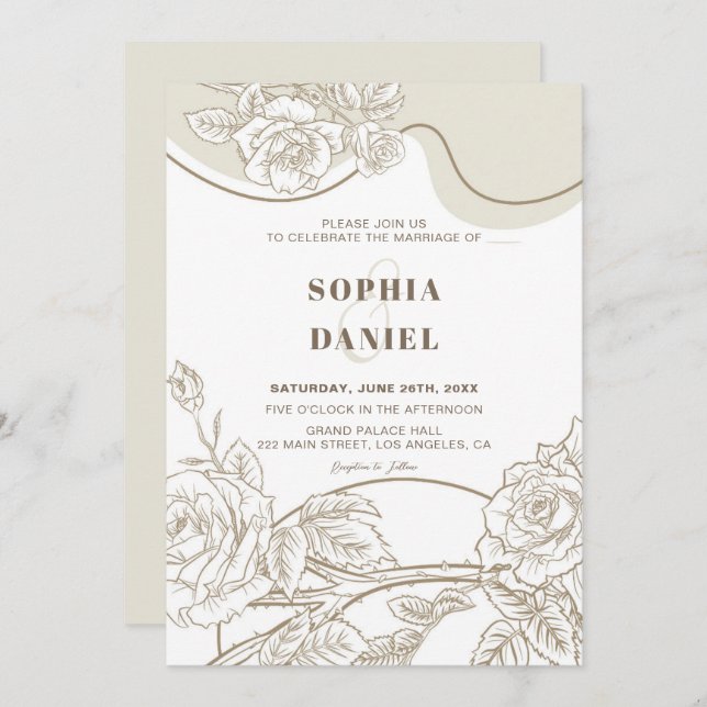 White & Beige Roses Wedding Invitation (Front/Back)