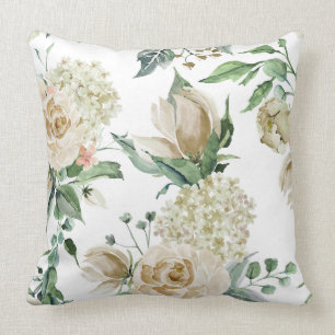 White/Beige Vintage Floral Pillow
