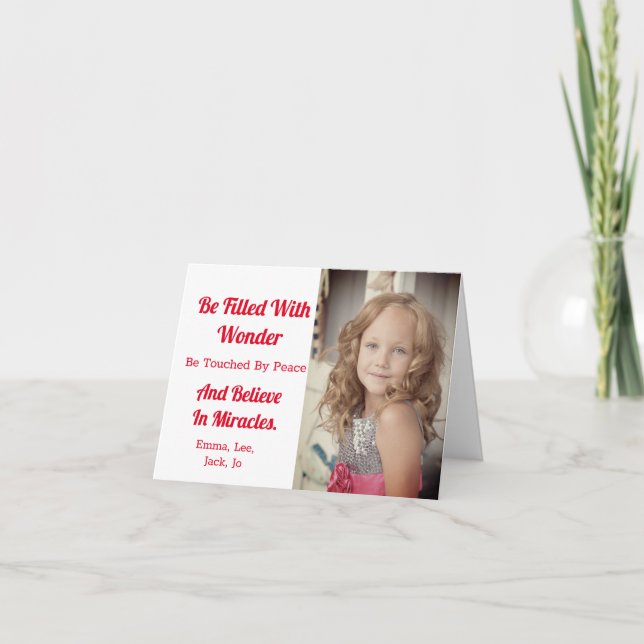 White Believe Photo Christmas Fold Holiday Card (Front)