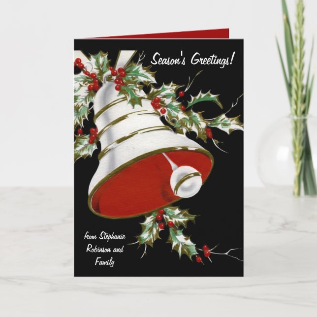 White Bell and Holly Personalized Christmas Cards (Front)
