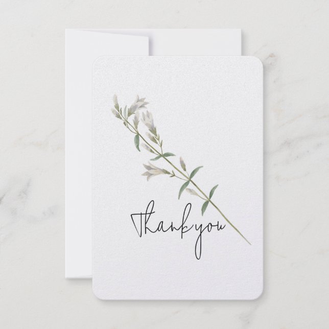 White Bellflower Stem Thank You Card (Front)