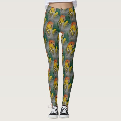 White Bellied Caique Parrot Playing Leggings