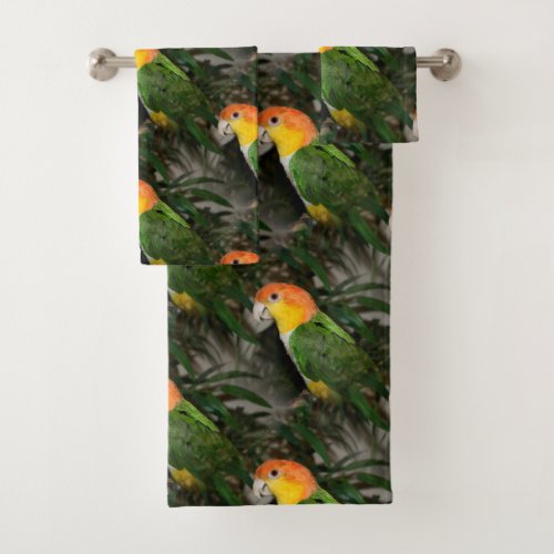White Bellied Caique Parrot with Bamboo Tree Bath Towel Set