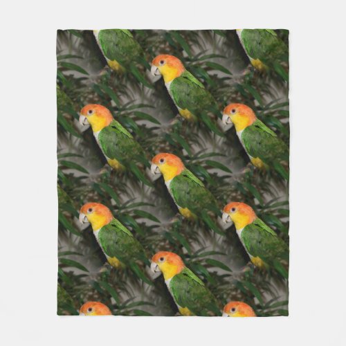 White Bellied Caique Parrot with Bamboo Tree Fleece Blanket