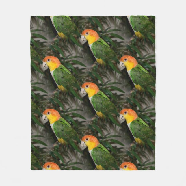White Bellied Caique Parrot with Bamboo Tree Fleece Blanket (Front)