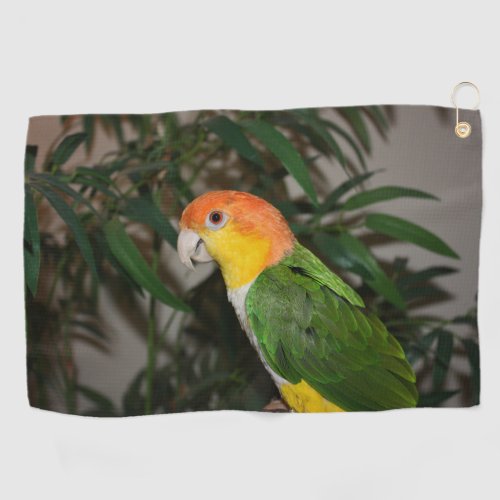 White Bellied Caique Parrot with Bamboo Tree Golf Towel