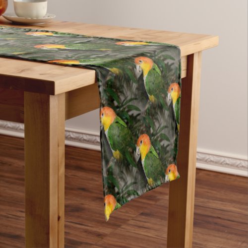 White Bellied Caique Parrot with Bamboo Tree Short Table Runner