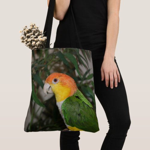 White Bellied Caique Parrot with Bamboo Tree Tote Bag