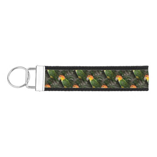 White Bellied Caique Parrot with Bamboo Tree Wrist Keychain