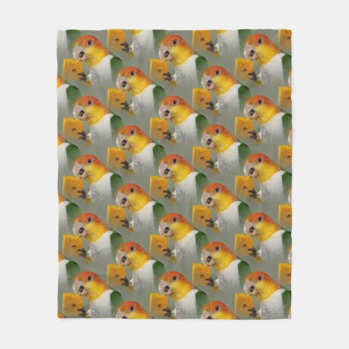 White Bellied Caique Parrot With Wood Block Toy Fleece Blanket