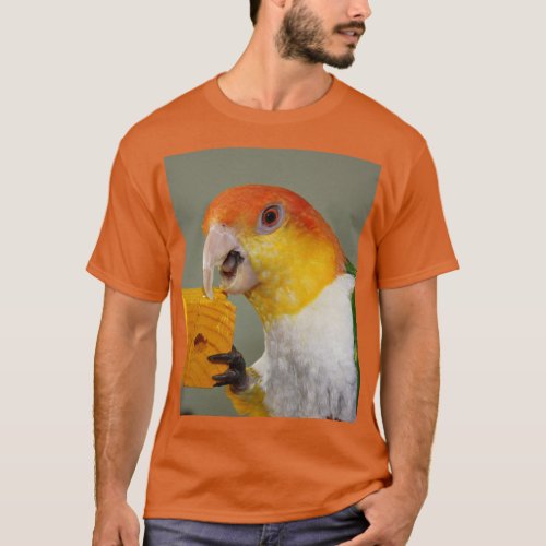 White Bellied Caique Parrot With Wood Block Toy T_Shirt