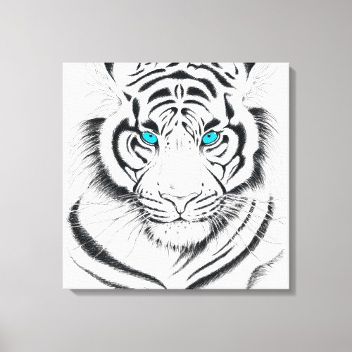White Bengal Tiger Ink Art Canvas Print
