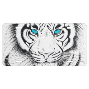 White Bengal Tiger Ink Art License Plate