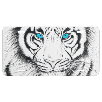White Bengal Tiger Ink Art License Plate