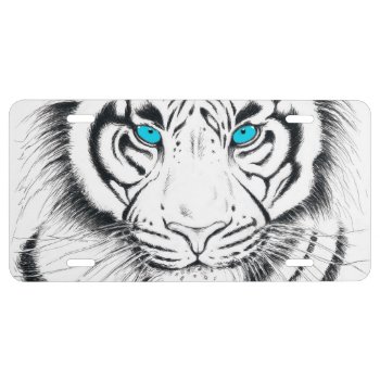 White Bengal Tiger Ink Art License Plate by EveyArtStore at Zazzle
