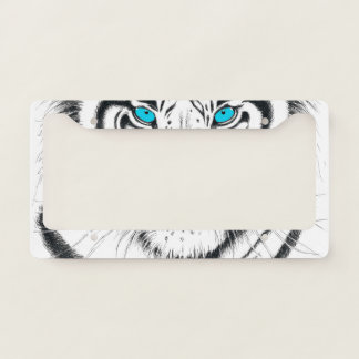 White Bengal Tiger Ink Art License Plate Frame