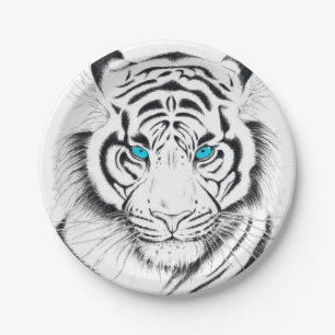 White Bengal Tiger Ink Art Paper Plates