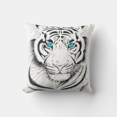 White Bengal Tiger Ink Art Throw Pillow