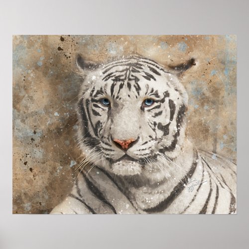 White Bengal Tiger Photography Modern Watercolor Poster