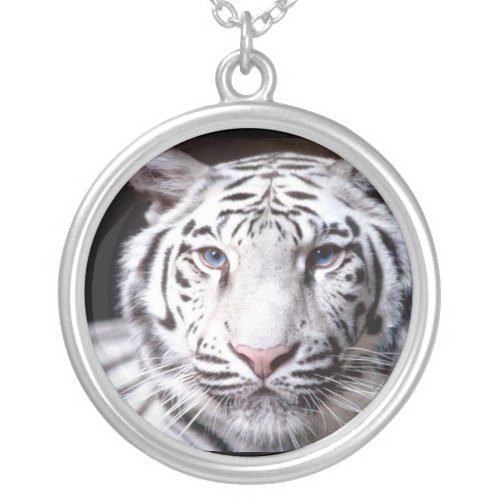 White Bengal Tiger Photography Silver Plated Necklace