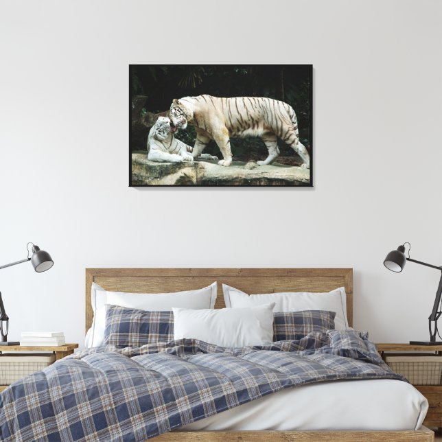 White Bengal Tiger Wrapped Canvas Print (Insitu(Bedroom))