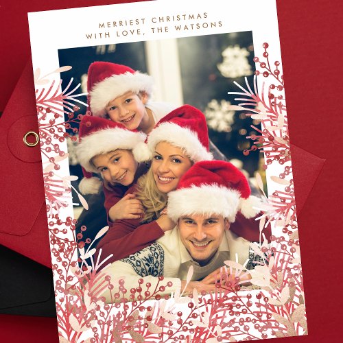 White Berries Frame Christmas Holiday Photo Card