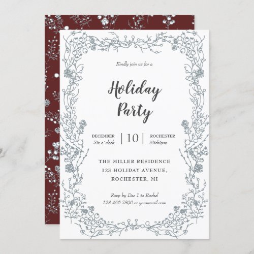 White Berries frame on velvet red holiday party Invitation