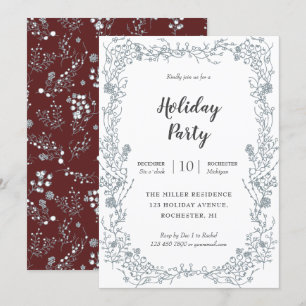 White Berries frame on velvet red holiday party Invitation