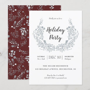 White Berries laurel on maroon holiday party Invitation
