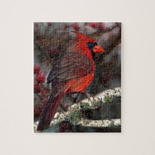 White Berries Primitive Christmas Red Cardinal Jigsaw Puzzle