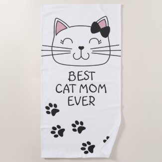 White best cat Mom ever with cute cartoon kitty