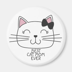 White best cat Mom ever with cute cartoon kitty Magnet