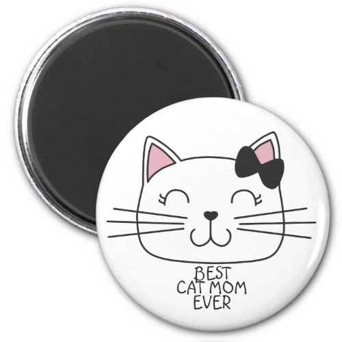 White best cat Mom ever with cute cartoon kitty Magnet