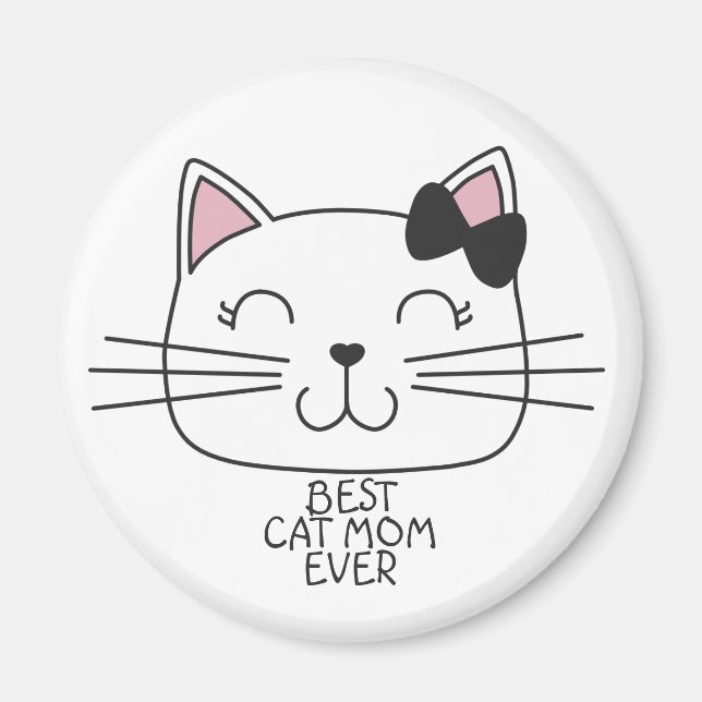 White best cat Mom ever with cute cartoon kitty Magnet (Front)
