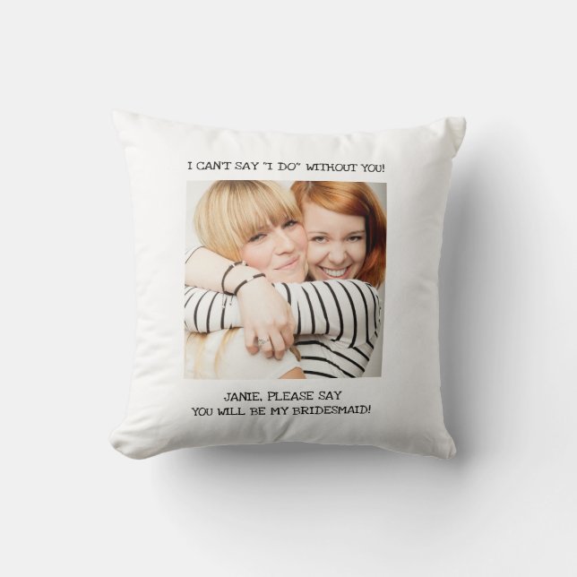 White Best Friend Photo Bridesmaid Invitation Throw Pillow (Front)