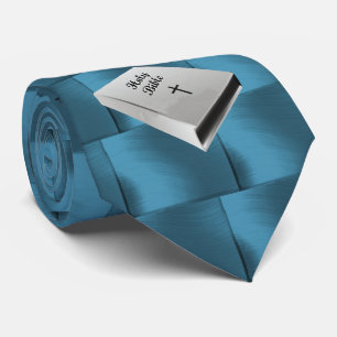 WHITe BIBLE -ON TEAL SQUARES Neck Tie