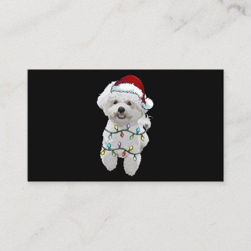White Bichon Frise Dog Santa Christmas Tree Lights Business Card