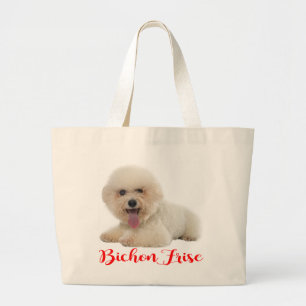 White Bichon Frise Puppy Dog Red Love Large Tote Bag