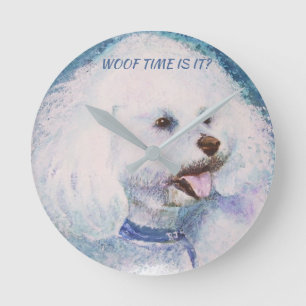 WHITE BICHON FRISE ROUND CLOCK