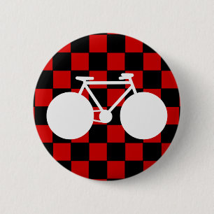 white bicycle checkered pinback button