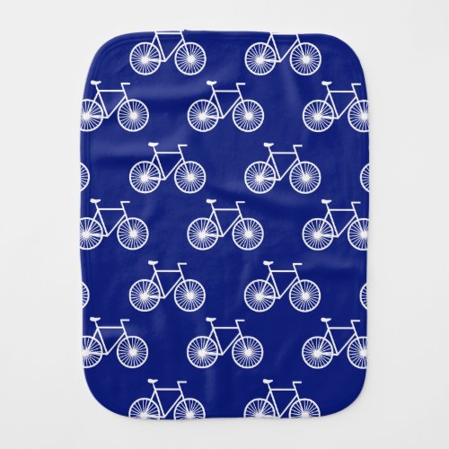 White Bicycle Cycling Pattern Dark Blue Baby Burp Cloth