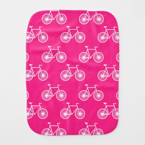 White Bicycle Cycling Pattern Neon Pink Burp Cloth