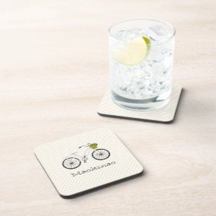 White Bicycle Flower Basket Location Mackinac Beverage Coaster