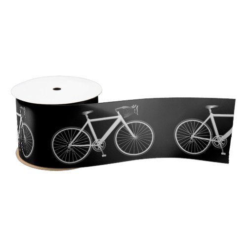 White Bicycle on Black  Satin Ribbon